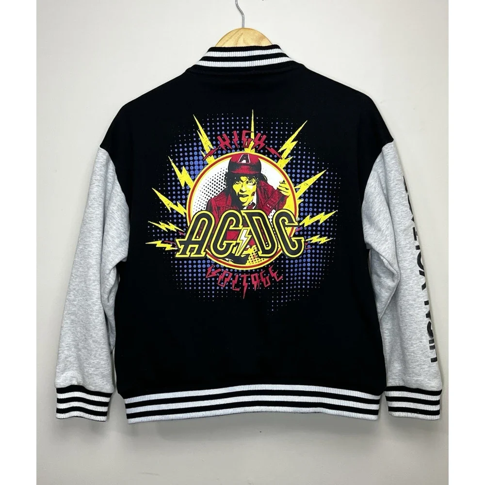 AC/DC High Voltage Graphic Bomber Varsity Jacket Size Small Colorblock Snap Up - Picture 2 of 15
